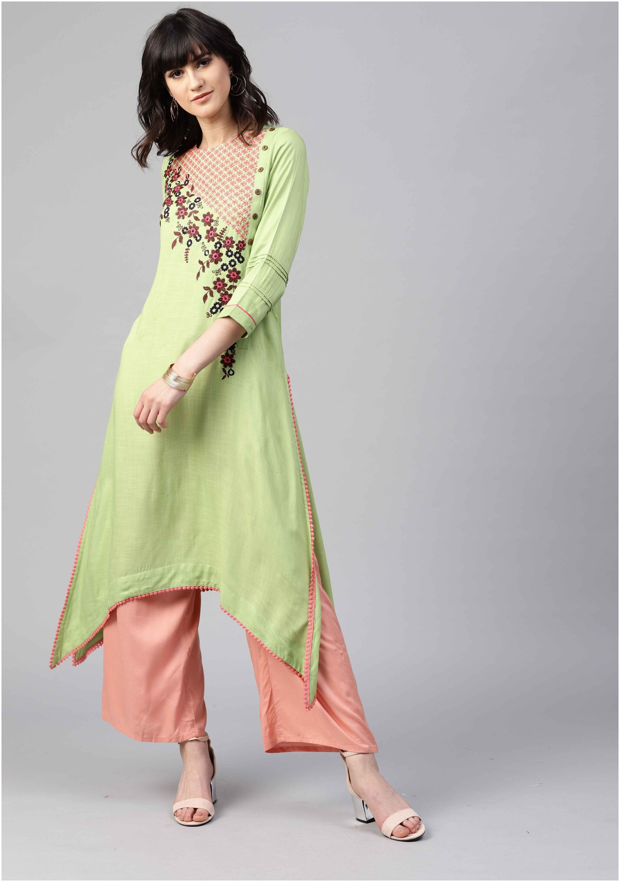 

Rain and Rainbow Green Viscose Rayon Kurta