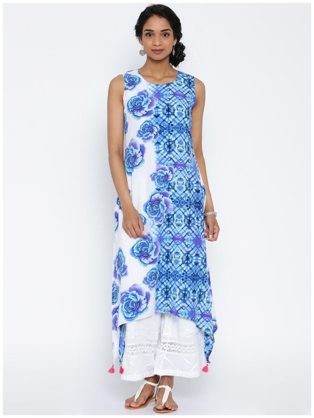 

RAIN and RAINBOW Women Blue Printed Straight Kurta