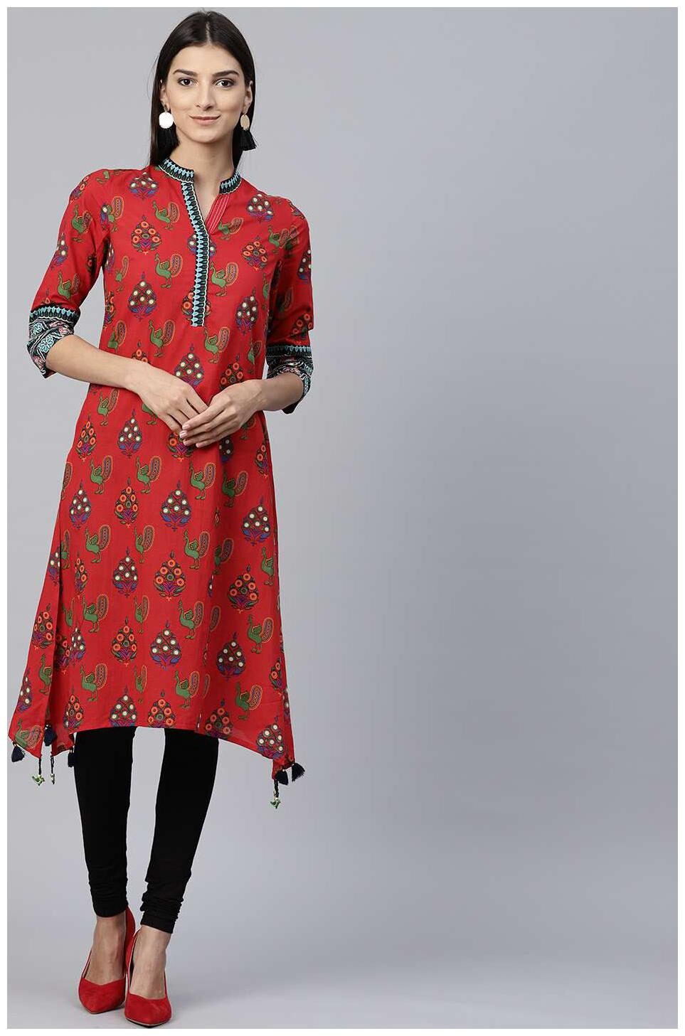 

Rain and Rainbow Women Red Printed A Line Kurta