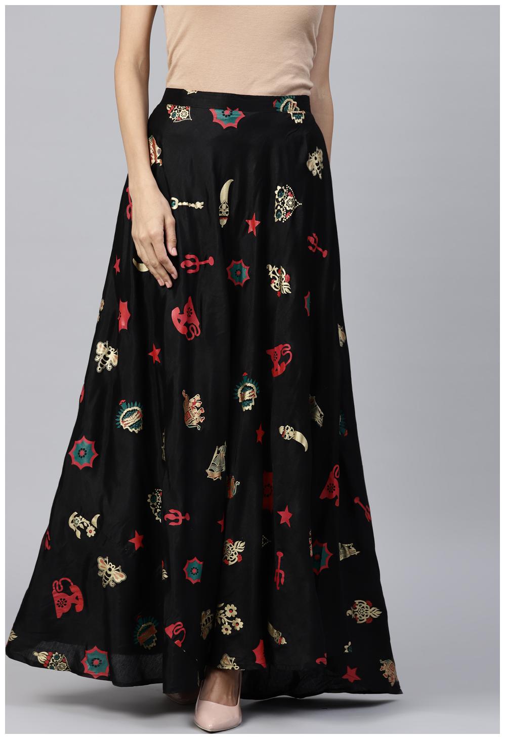 

RAIN and RAINBOW Solid Flared skirt Maxi Skirt - Black
