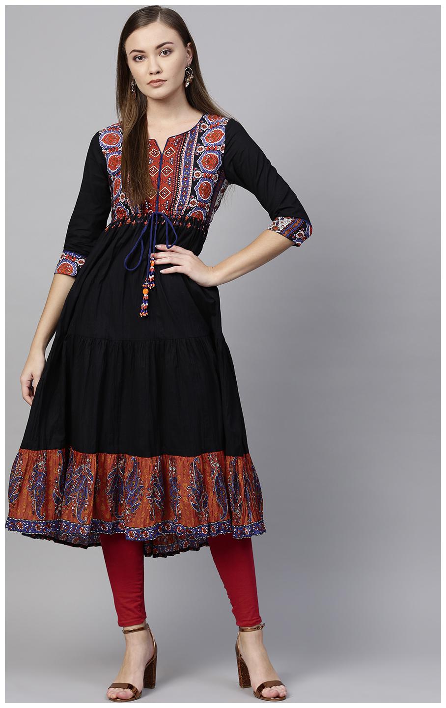 

Rain and Rainbow Kurtas Kurtis Cotton Ethnic Motifs Black Color