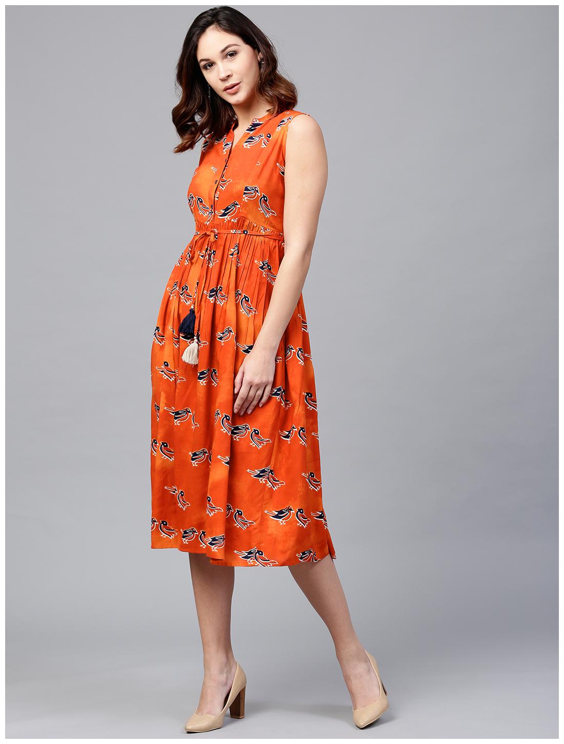 

RAIN and RAINBOW Orange Solid A-line dress