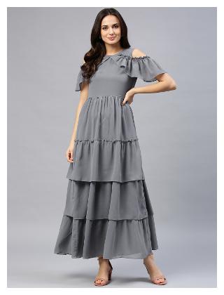 

Rain and Rainbow Grey Solid Fusion Kurta