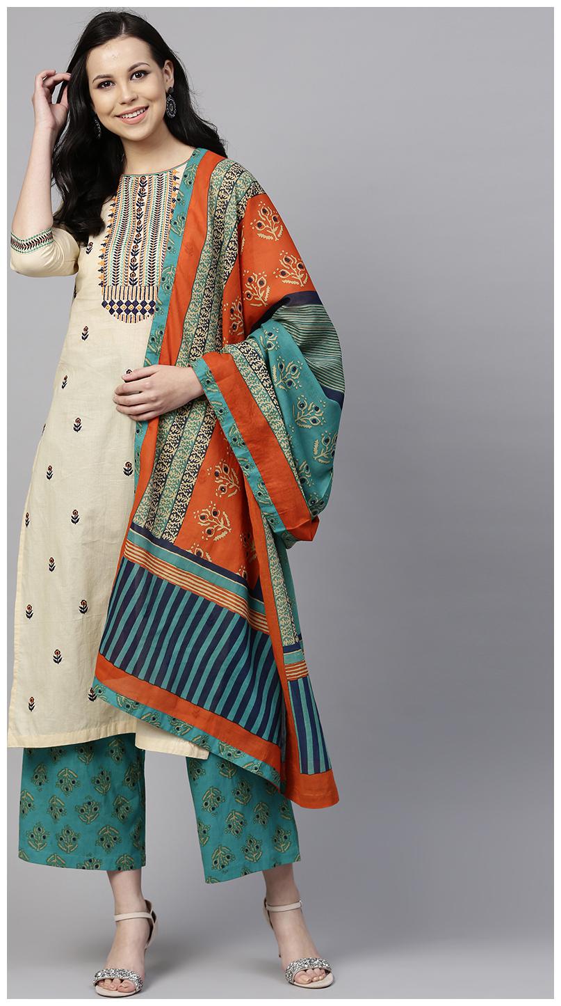 

Rain and Rainbow Cream Stitched Suits Cotton