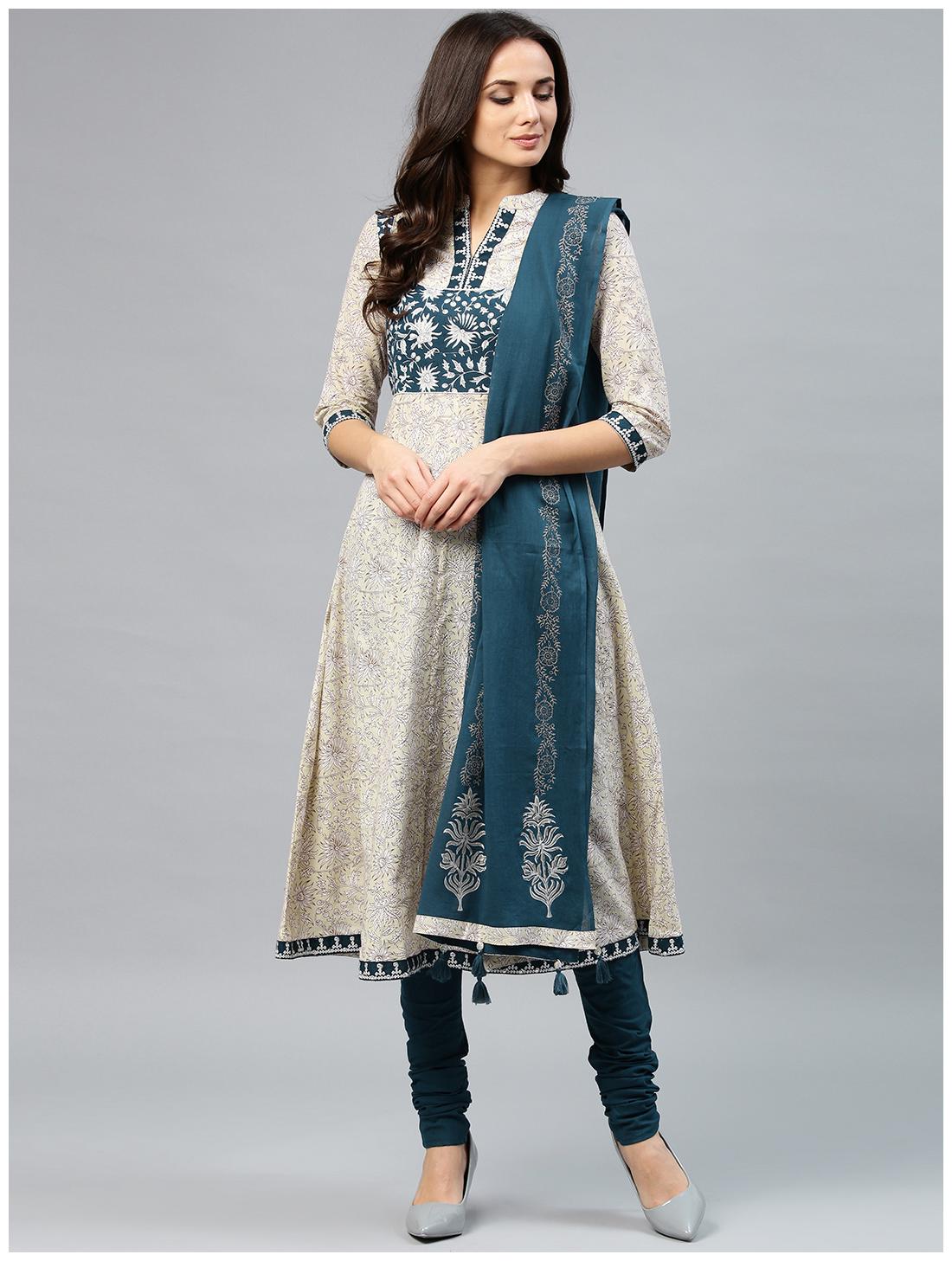 

Rain and Rainbow Blue Solid Kurta Set
