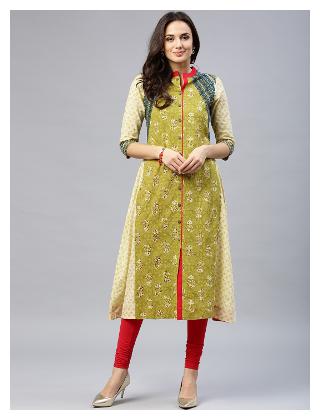 

Rain and Rainbow Green Printed Kurta