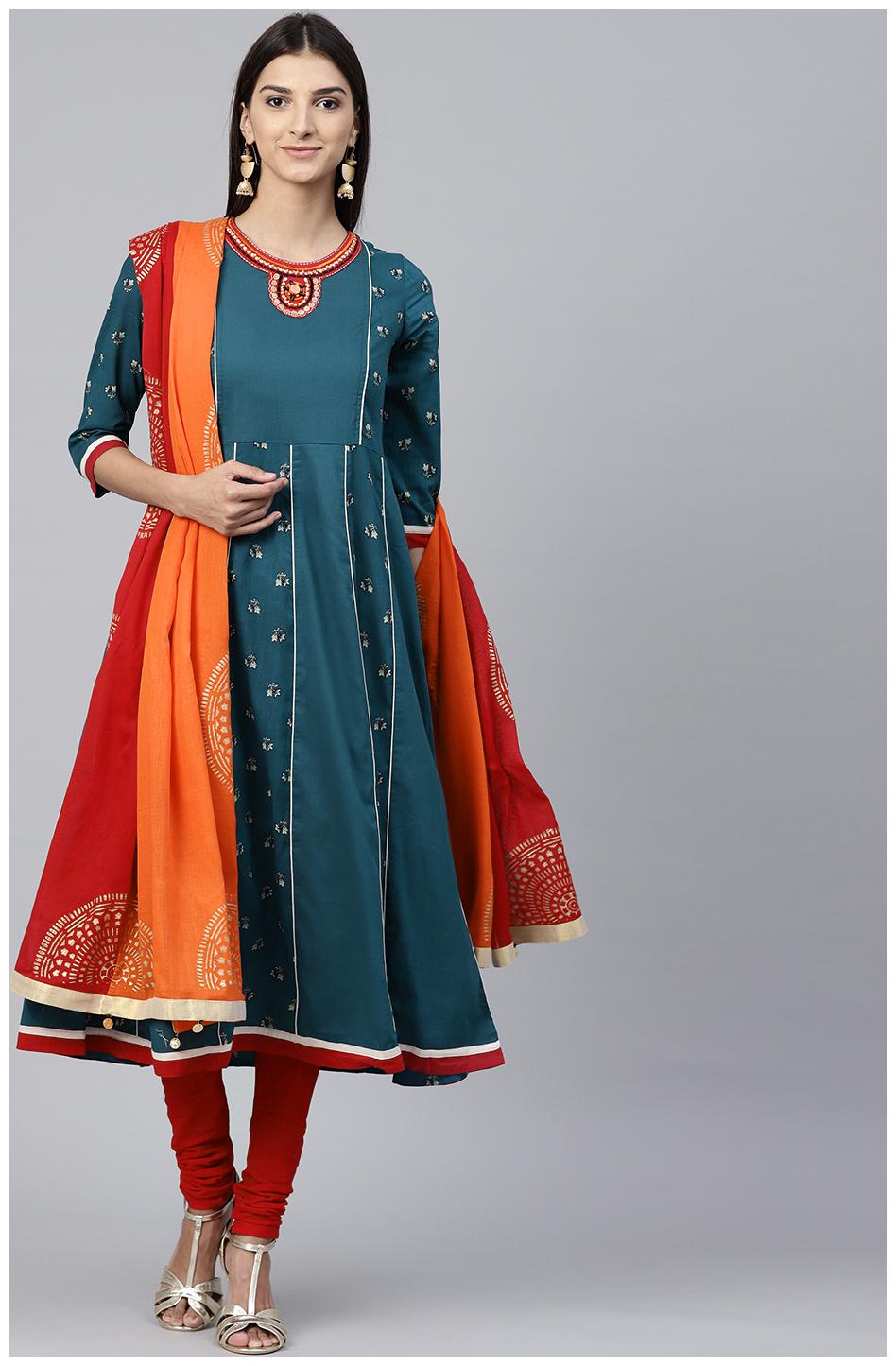 

Rain and Rainbow Blue Cotton Kurta Set