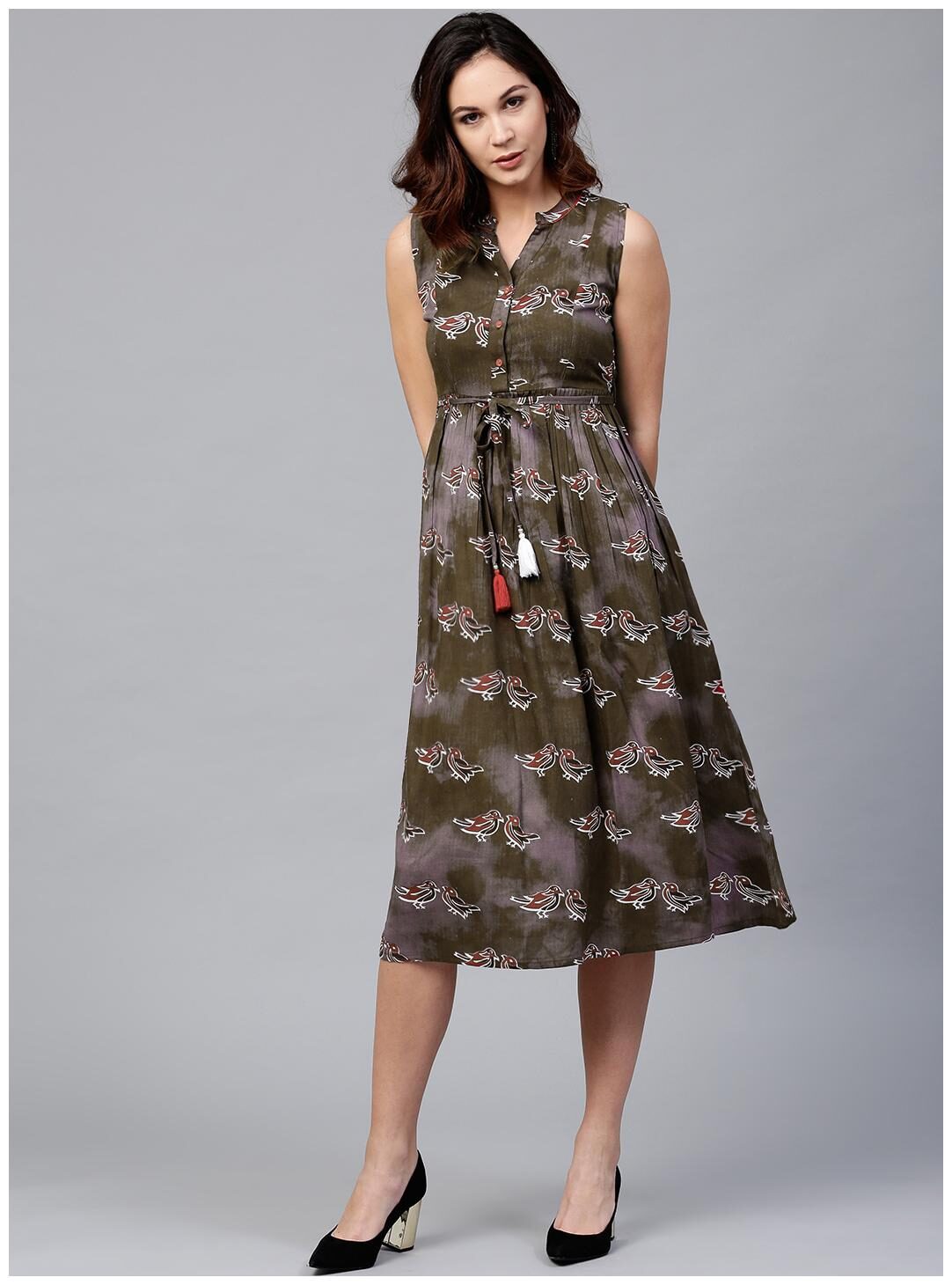 

RAIN and RAINBOW Brown Solid A-line dress