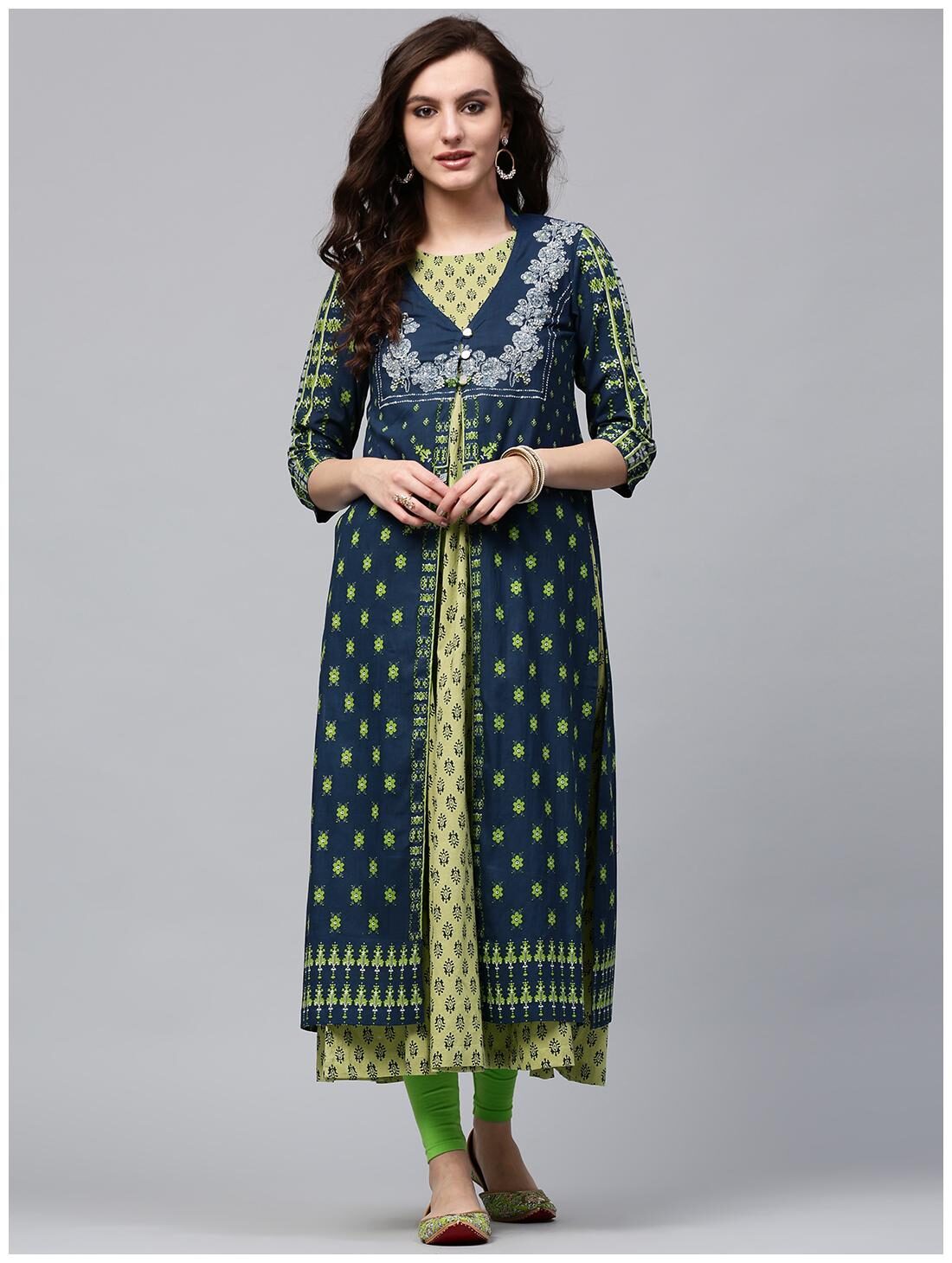 

RAIN and RAINBOW Women Blue Printed Layered Kurta