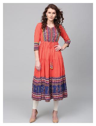 

RAIN and RAINBOW Women Red Printed Anarkali Kurta