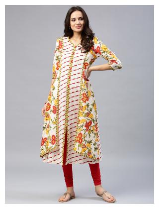 

RAIN and RAINBOW Women Yellow Floral Layered Kurta