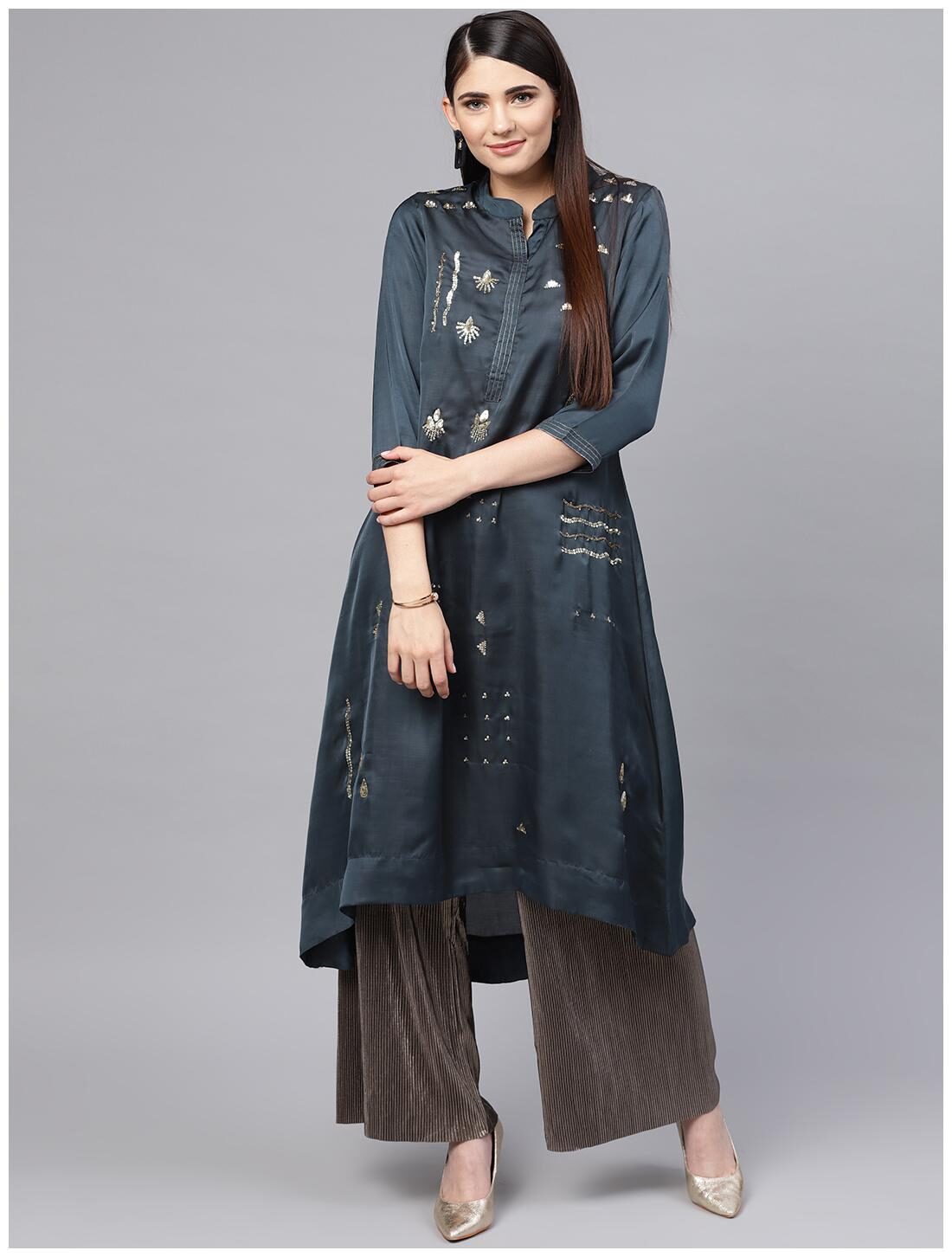 

RAIN and RAINBOW Women Polyester A Line Kurta Grey color
