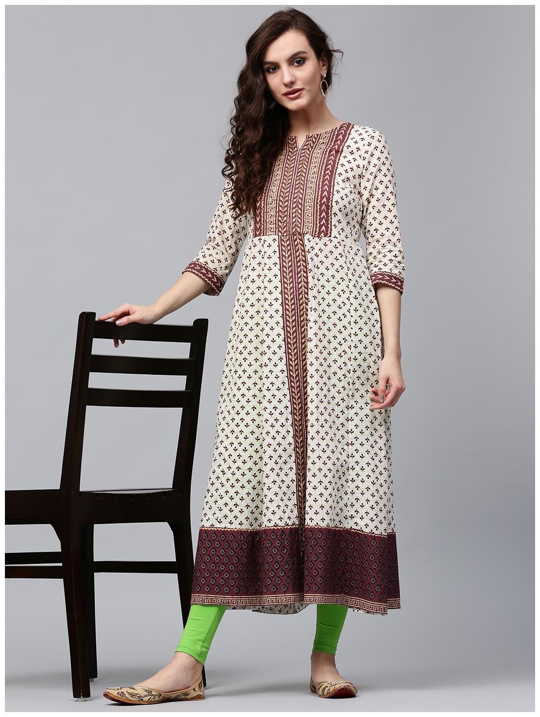 

RAIN and RAINBOW Women Beige Printed Anarkali Kurti