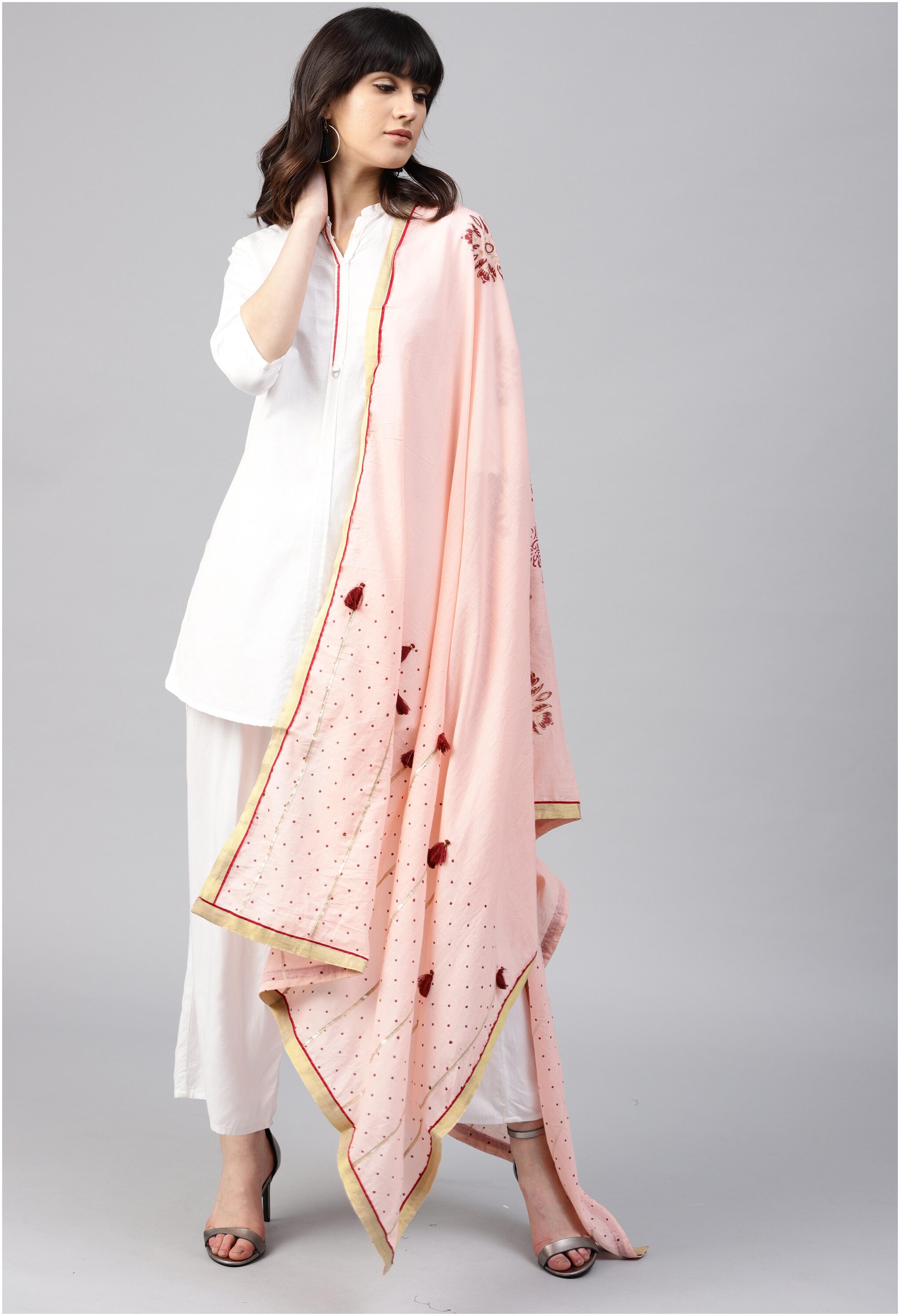 

Rain and Rainbow Peach Pure Cotton Dupatta