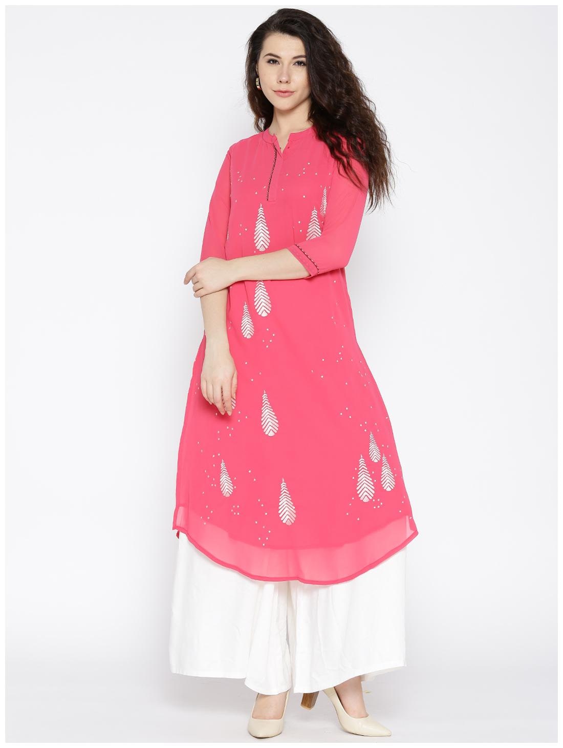 

RAIN and RAINBOW Women Pink Printed Straight Kurta