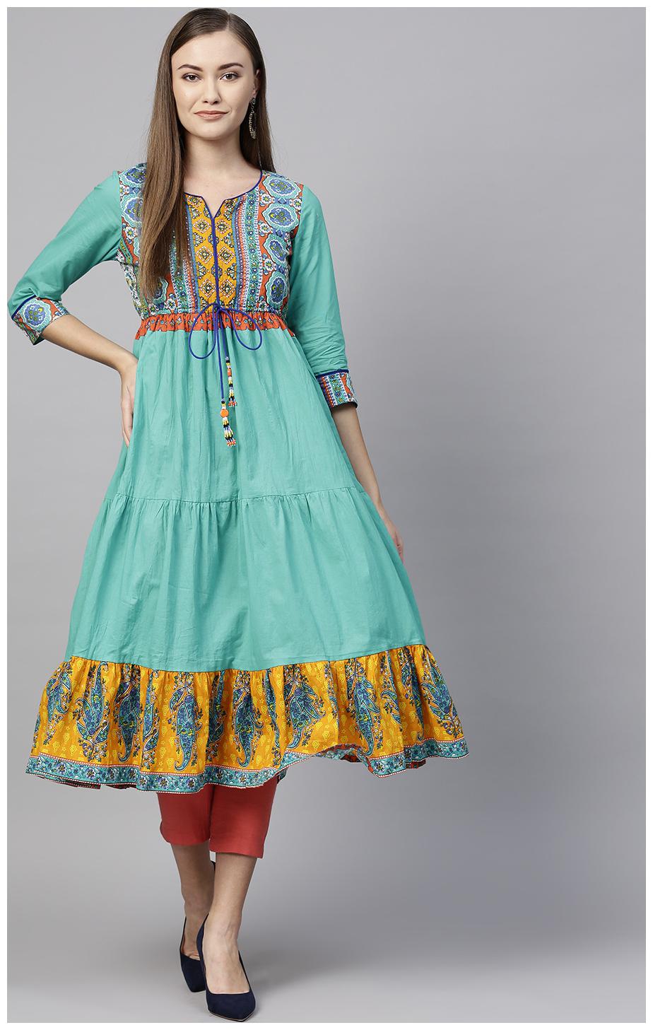 

Rain and Rainbow Kurtas Kurtis Cotton Ethnic Motifs Green Color