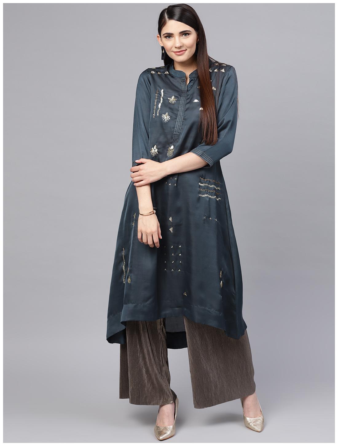 

RAIN and RAINBOW Women Polyester A Line Kurta Grey color