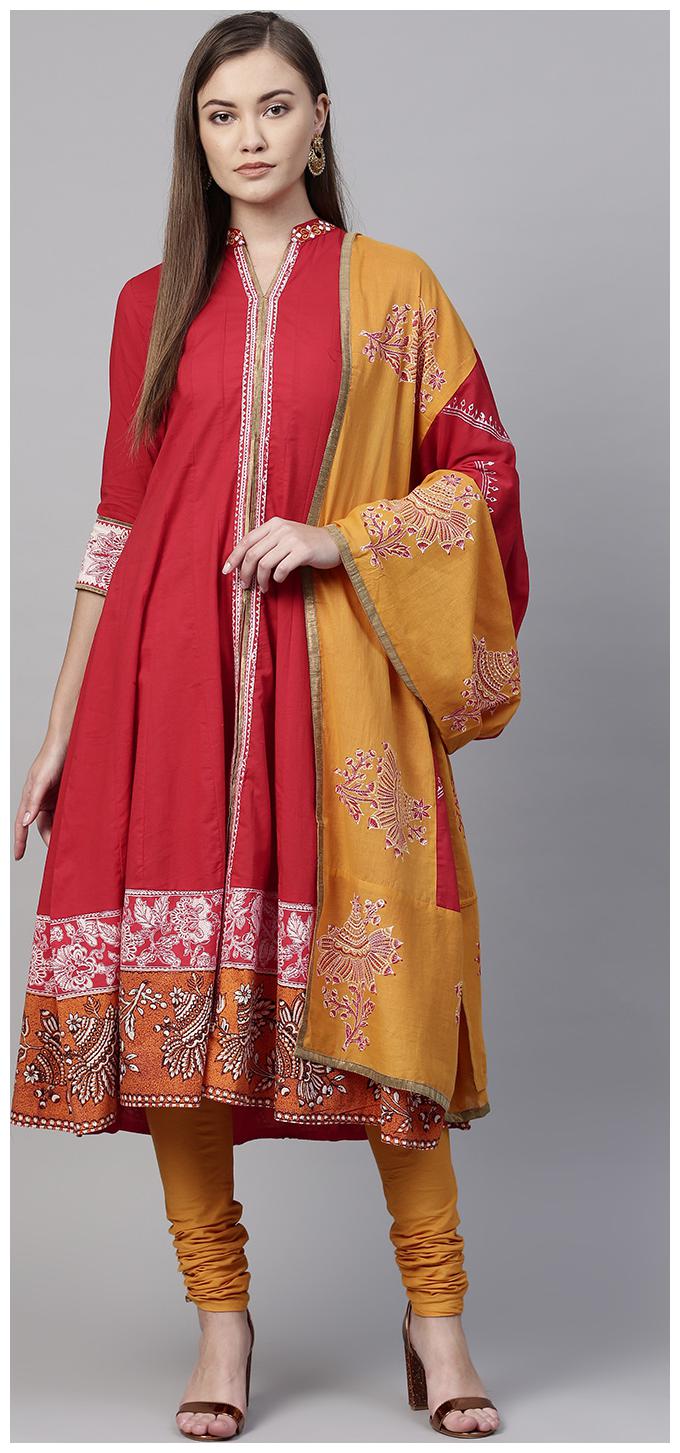 

RAIN and RAINBOW Women Cotton Printed Anarkali Suit Set Multi