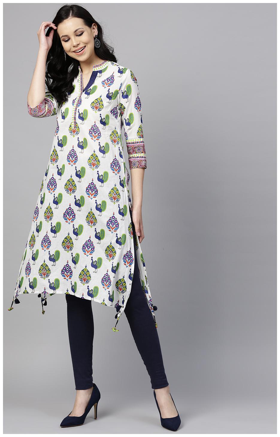 

RAIN and RAINBOW Women White Printed Straight Kurta