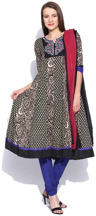 RAIN and RAINBOW Women Black Printed Straight Kurta