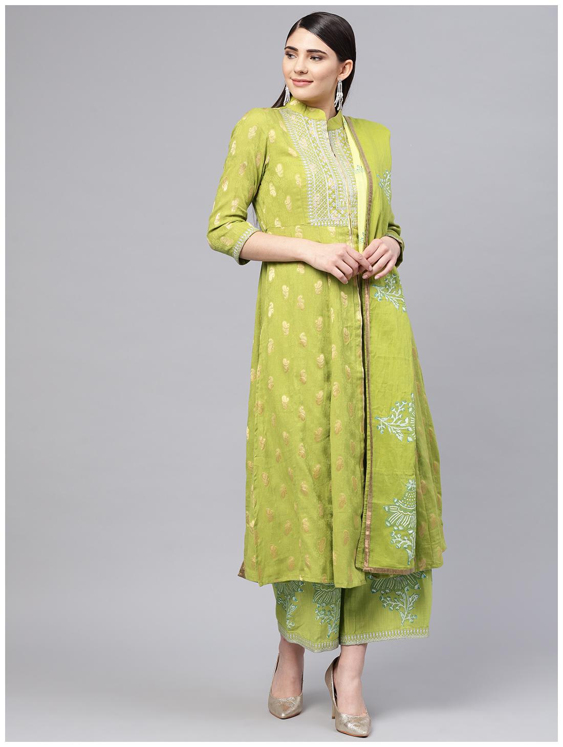 

RAIN and RAINBOW Women Green Paisley Patterned Kurta with Palazzos Dupatta