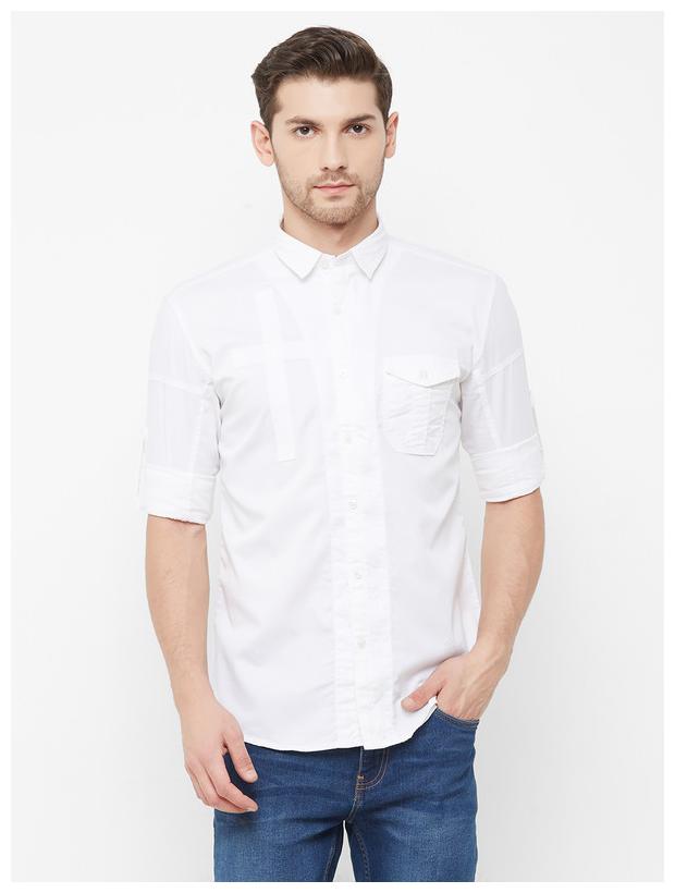

RAIN Men White Solid Slim Fit Casual Shirt
