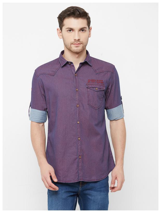 

RAIN Men Purple Solid Slim Fit Casual Shirt