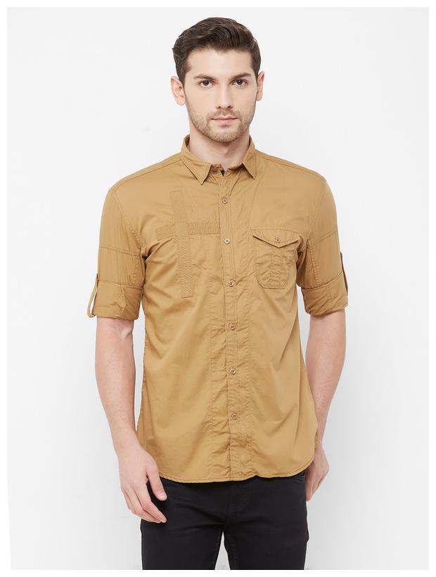 

RAIN Men Khaki Solid Slim Fit Casual Shirt