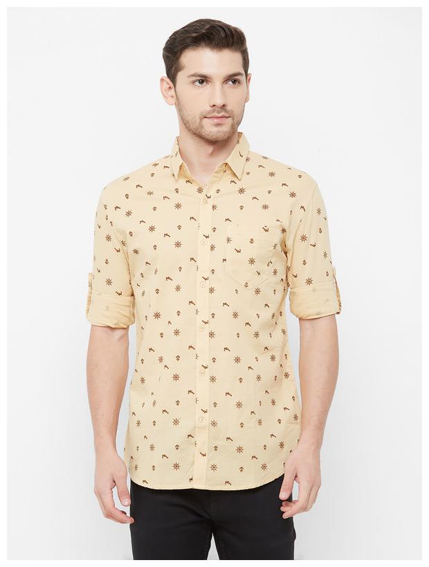 

RAIN Men Yellow Printed Slim Fit Casual Shirt