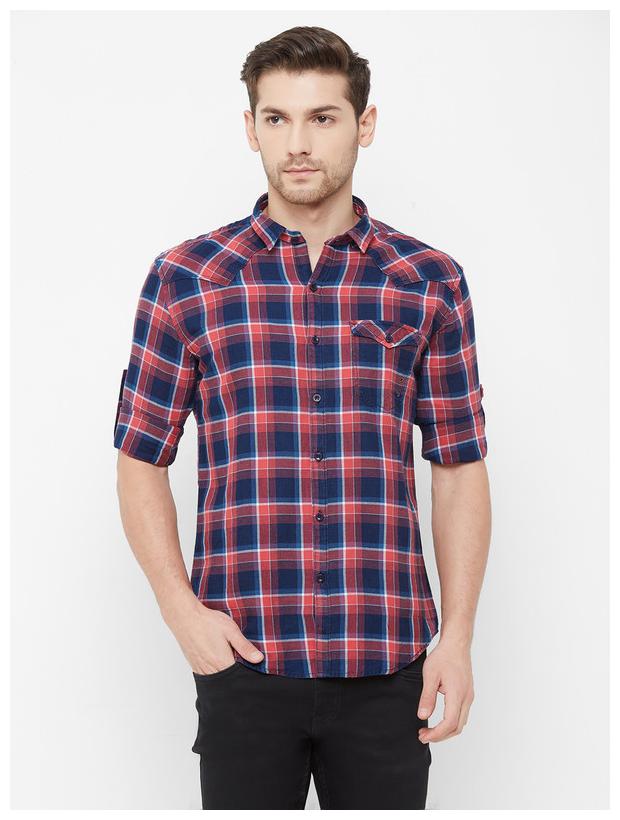 

RAIN Men Blue Checked Slim Fit Casual Shirt