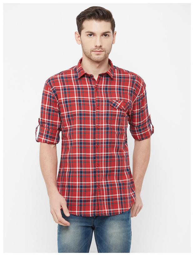 

RAIN Men Red Checked Slim Fit Casual Shirt