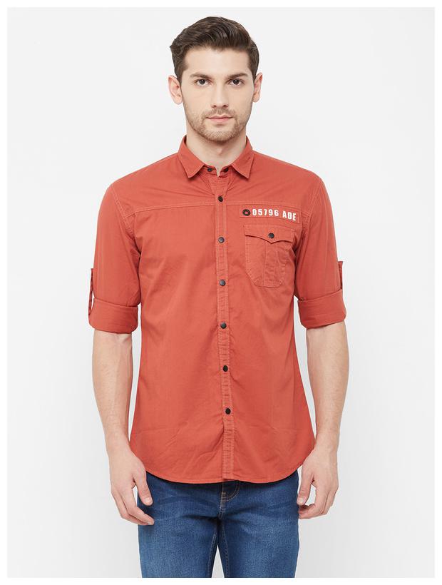 

RAIN Men Orange Solid Slim Fit Casual Shirt
