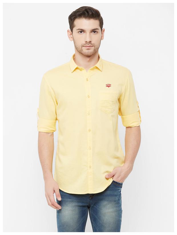 

RAIN Men Yellow Solid Slim Fit Casual Shirt