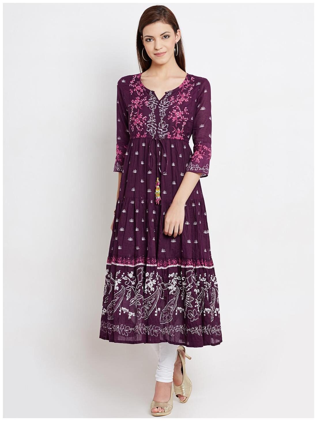

RAIN and RAINBOW Women Red Printed Anarkali Kurta