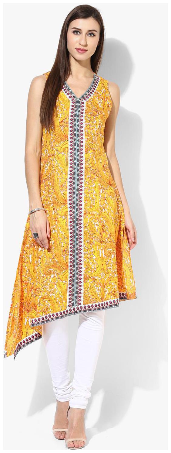 

RAIN and RAINBOW Women Yellow Printed Straight Kurta