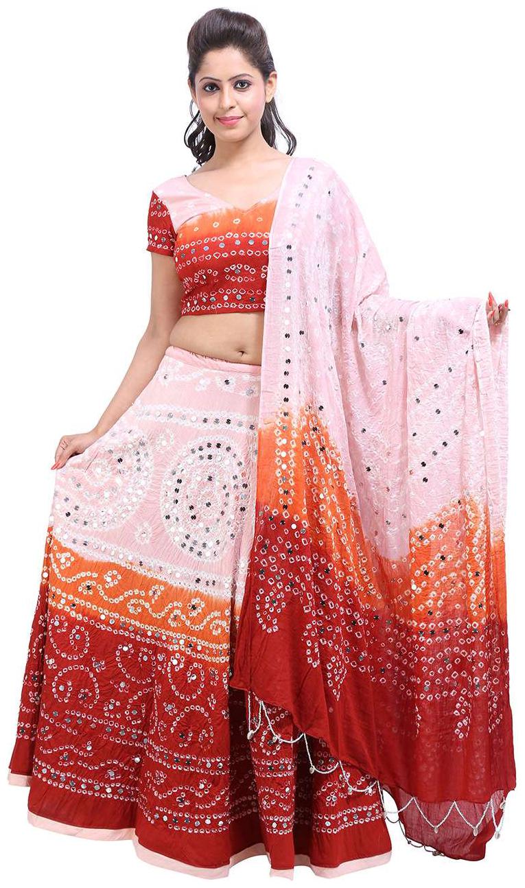 

Rajasthani Bandhaj Tie dye Cotton Semi-Stitched Pink Free Size Casual Women Lehenga Choli Set by Rajrang