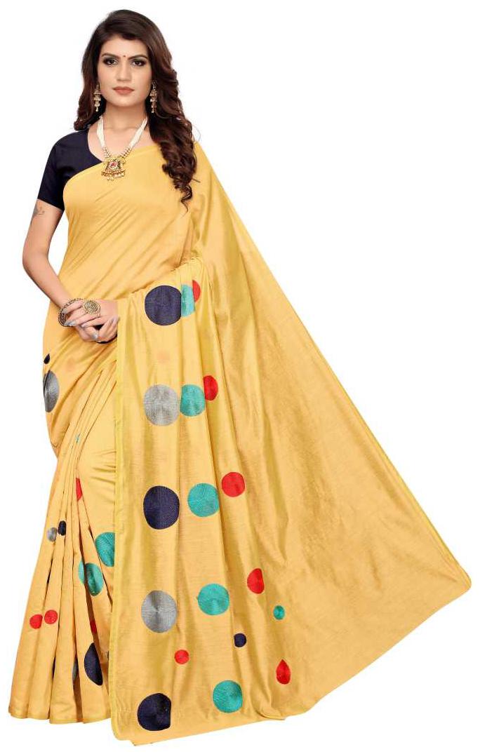 

Rajeshwar Fashion Women s Yellow Embroidered Fashion Chanderi Cotton Saree With Blouse Party wear Festival wear Latest Designer Saree Special New collection sarees 2020 Saree For Women