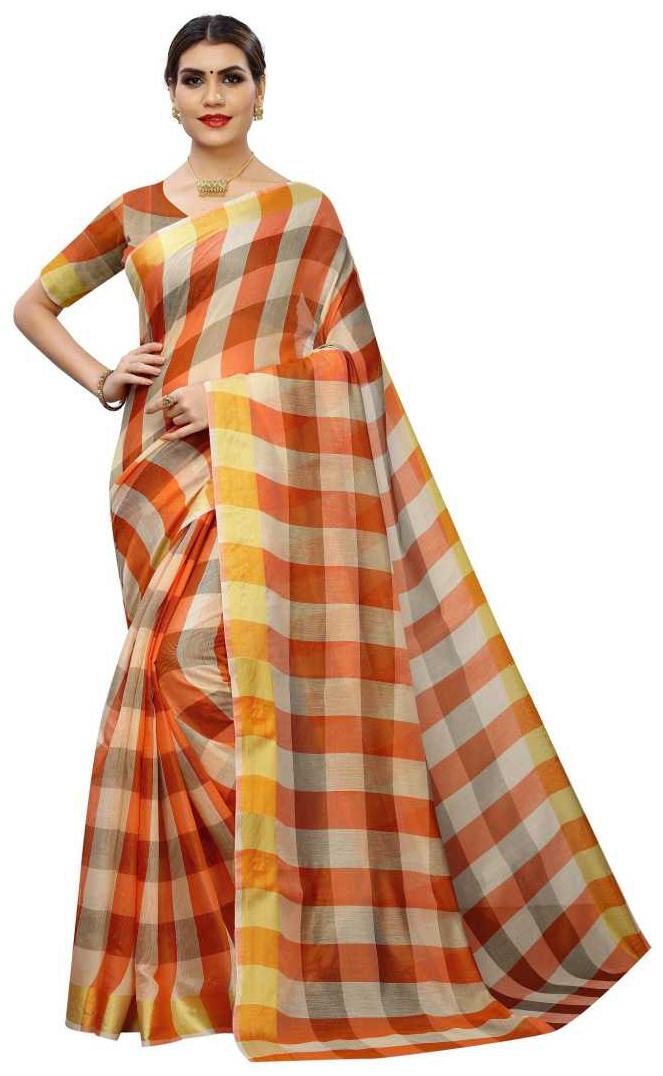 

Rajeshwar Fashion Women s Orange Chanderi Cotton Saree With Blouse Party wear Festival wear Latest Fashion Designer Saree Special New collection sarees 2020 Saree For Women