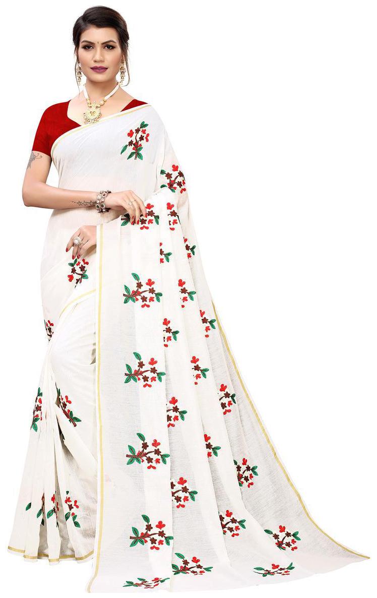 

Rajeshwar Fashion Women s White Embroidered Fashion Chanderi Cotton Saree With Blouse Party wear Festival wear Latest Designer Saree Special New collection sarees 2020 Saree For Women