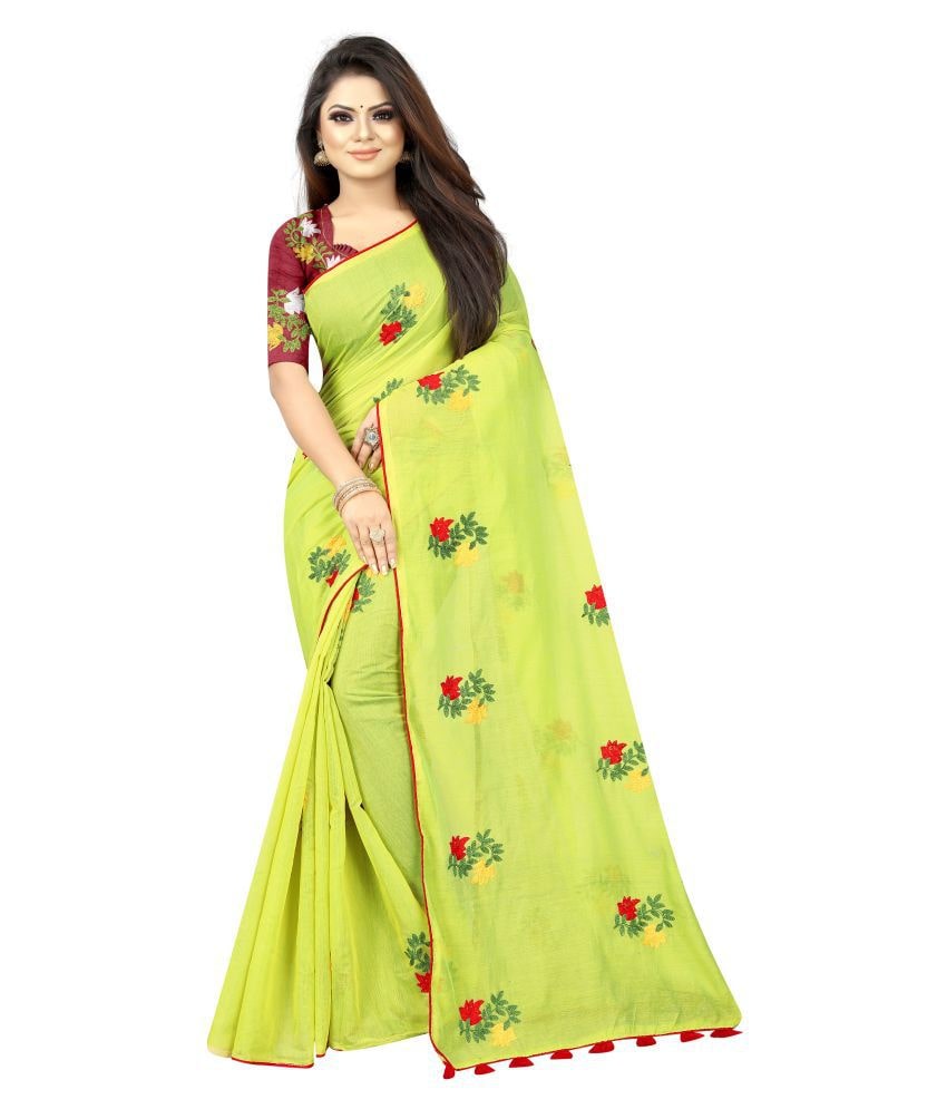 

Rajeshwar Fashion Women s Green Embroidered Fashion Chanderi Cotton Saree With Blouse Party wear Festival wear Latest Designer Saree Special New collection sarees 2020 Saree For Women