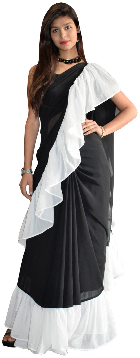 

Rajkumari dress up like a princess Black White Solid Universal Designer Saree With blouse