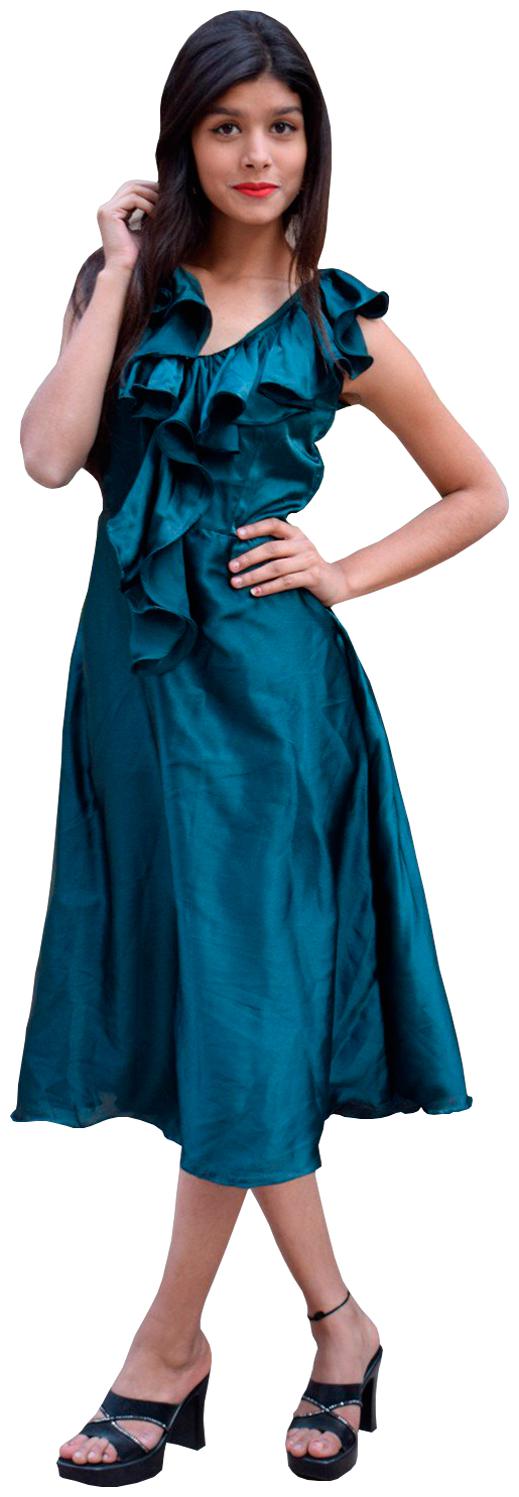 

Rajkumari dress up like a princess Turquoise Solid Fit flare dress