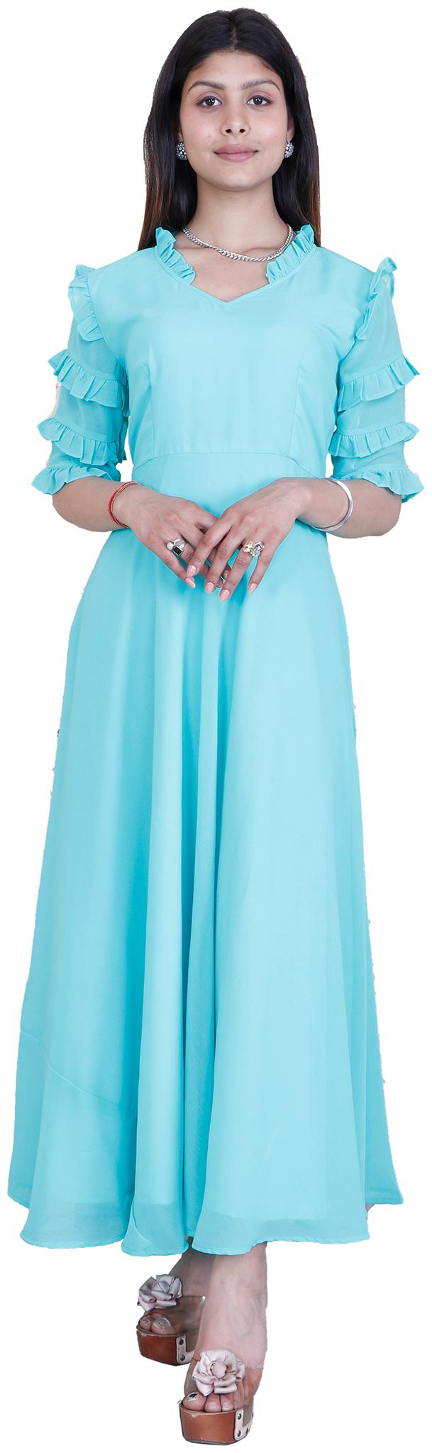 

Rajkumari dress up like a princess Blue Solid Fit flare dress