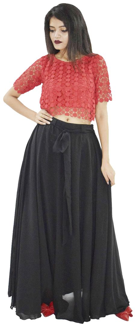 

Rajkumari dress up like a princess Solid Flared skirt Maxi Skirt - Black Red