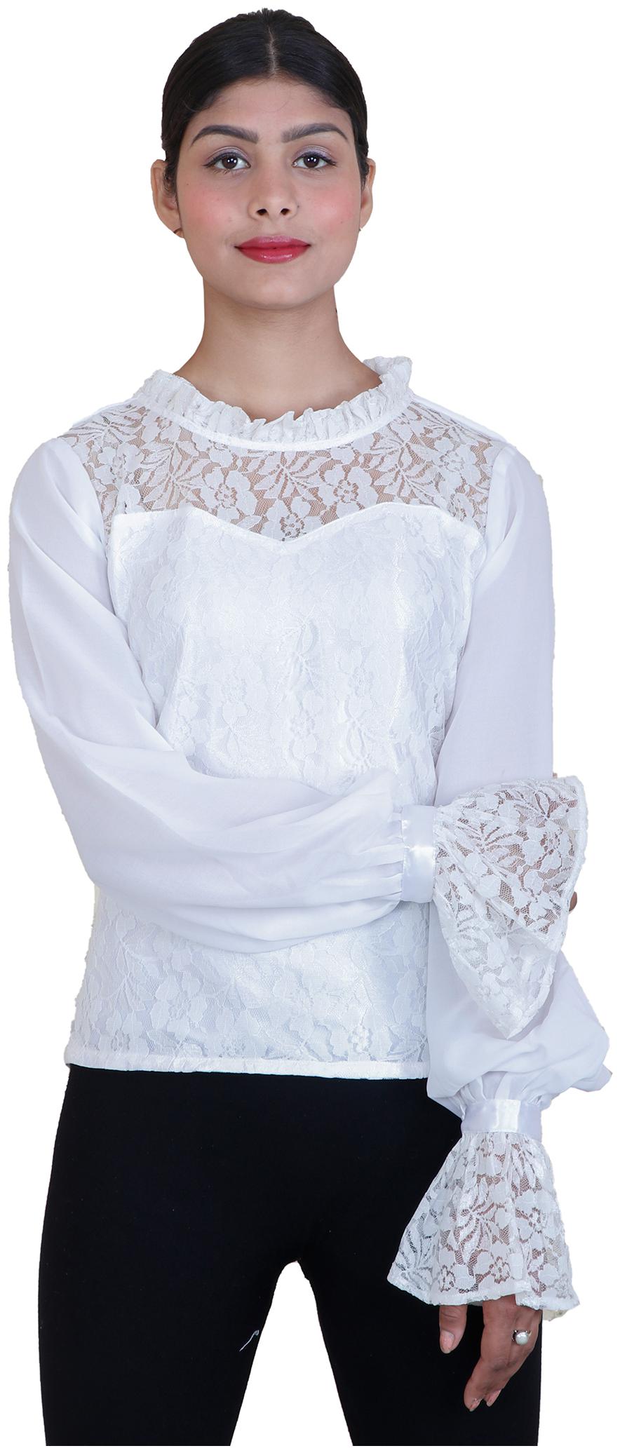 

Rajkumari dress up like a princess Self Design Georgette A Line Top White Women