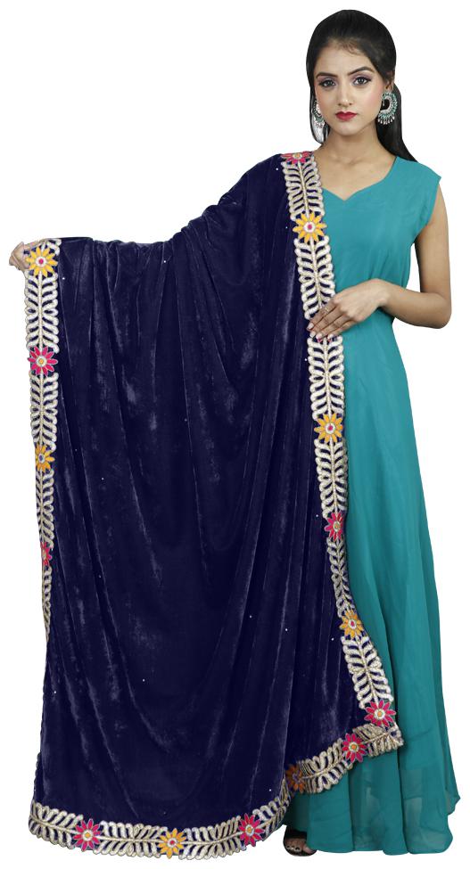 

Rajkumari Womens Border Velvet Stone Work Dupatta Blue