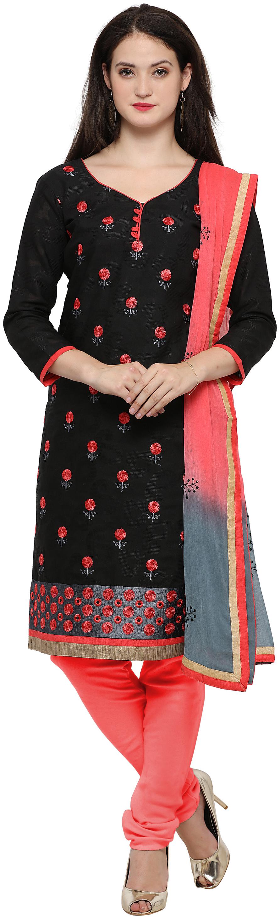 

Rajnandini Black Bombay Cotton Jacquard Embroidered Unstitched Salwar Suit