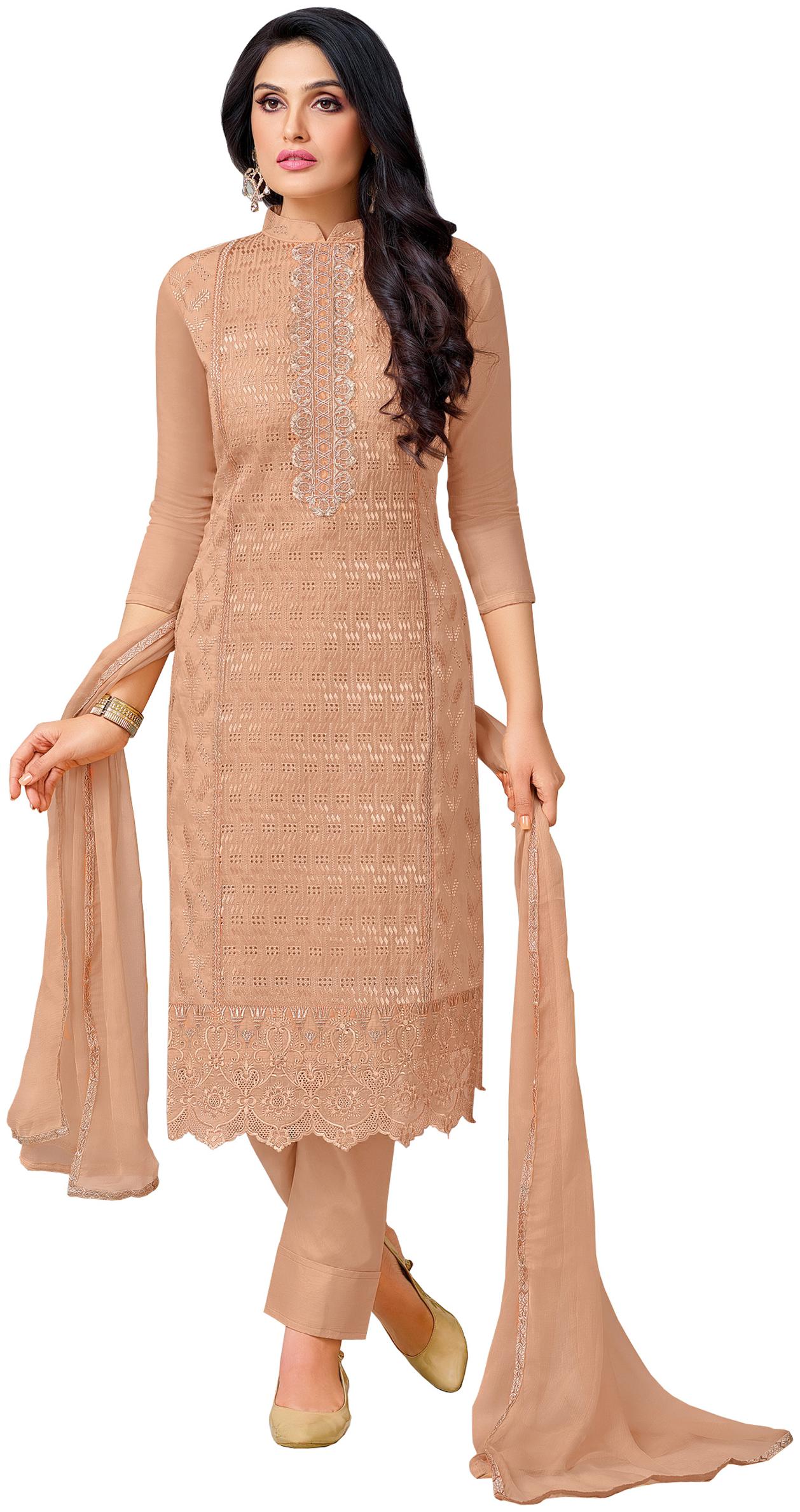 

Rajnandini Brown Cotton Embroidered Unstitched Dress Material
