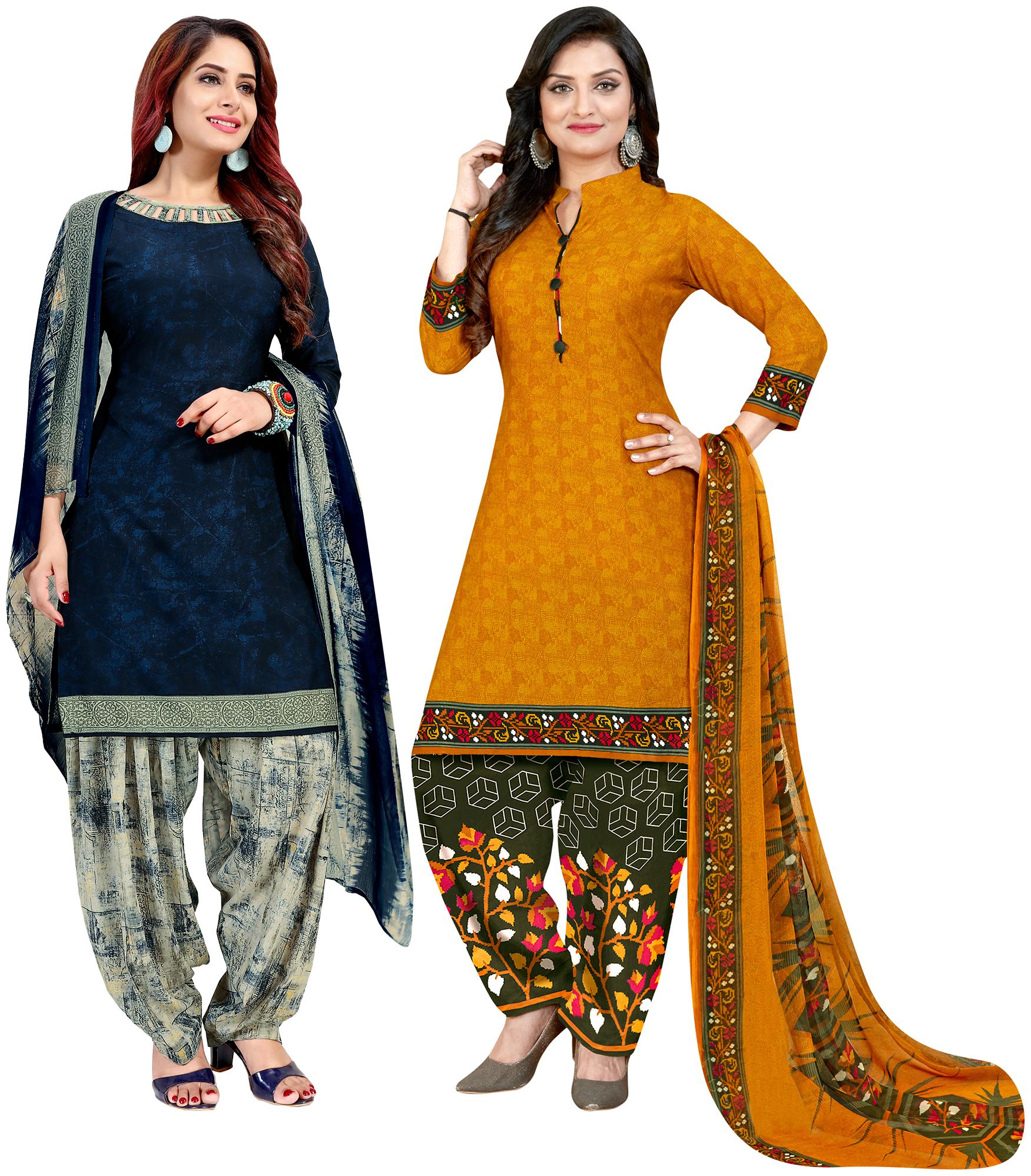 

Rajnandini Blue Yellow Unstitched Kurta with bottom dupatta With dupatta Dress Material