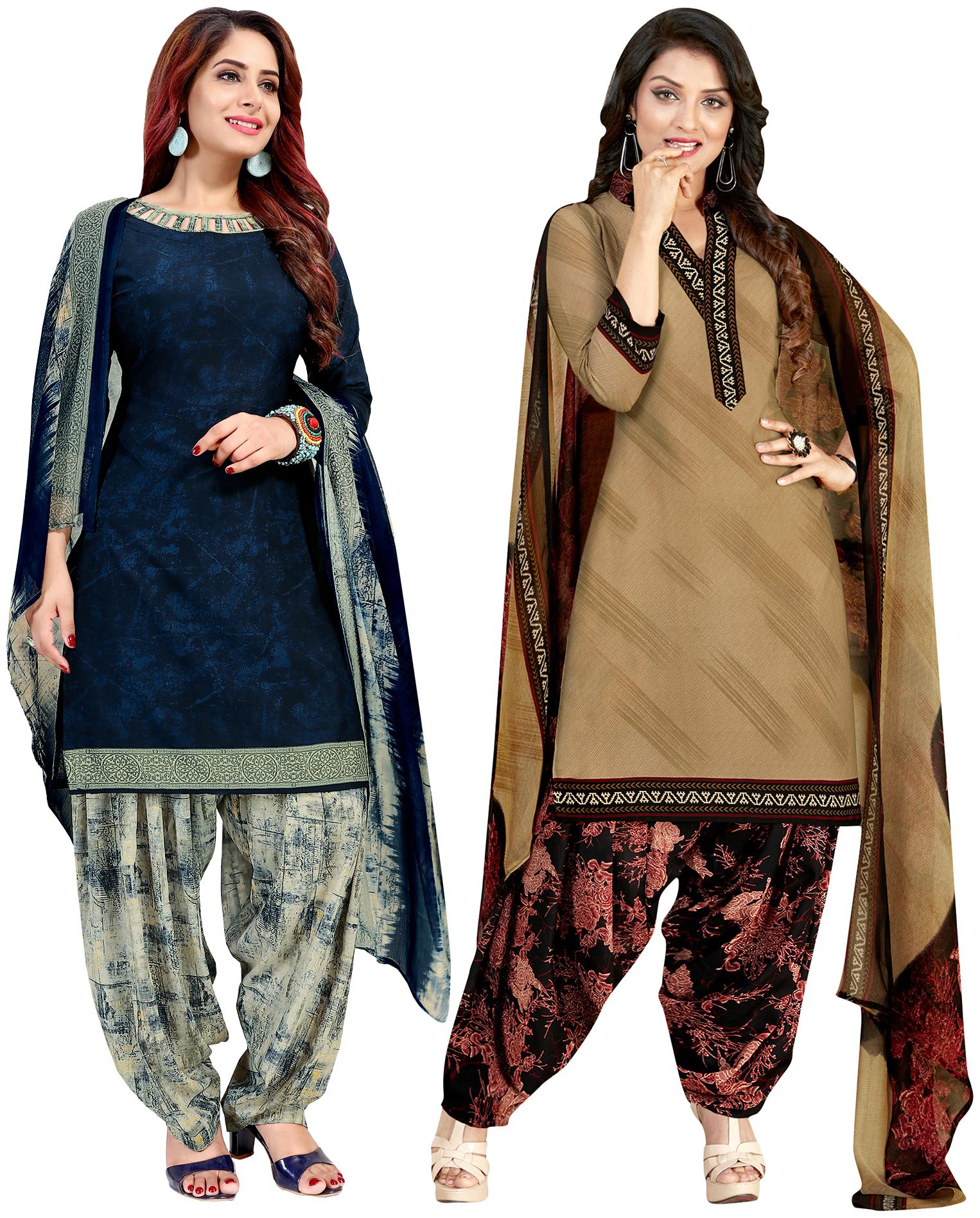 

Rajnandini Blue Beige Unstitched Kurta with bottom dupatta With dupatta Dress Material